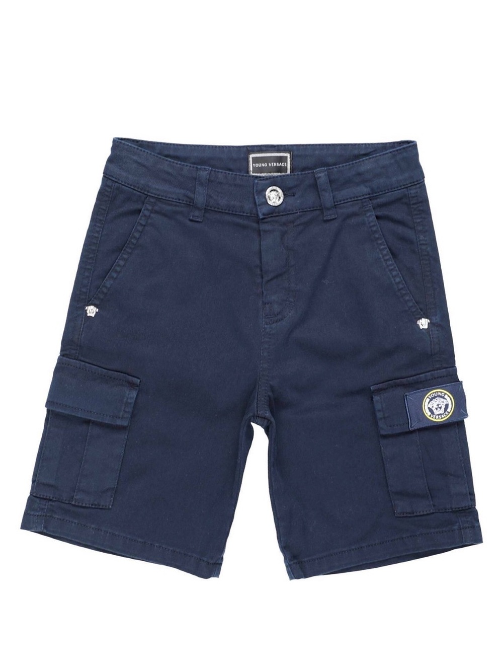 Versace Navy Cargo Shorts with Logo Patch